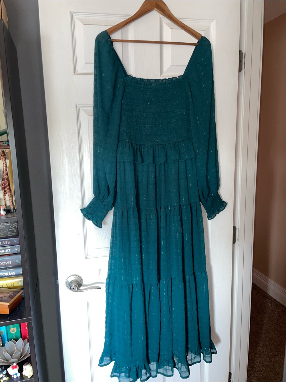 Anthropologie Moon River Maxi Dress Teal Smocked